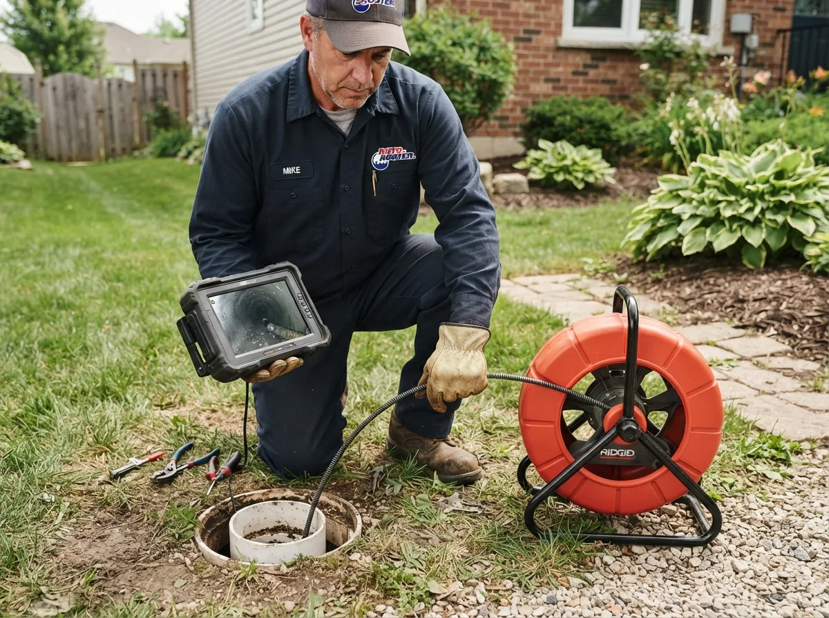 Plumber inspecting a sewer line